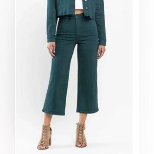 Judy Blue Garment Dye Jade Green Tummy Control Wide Leg Cropped Jeans size 11/30